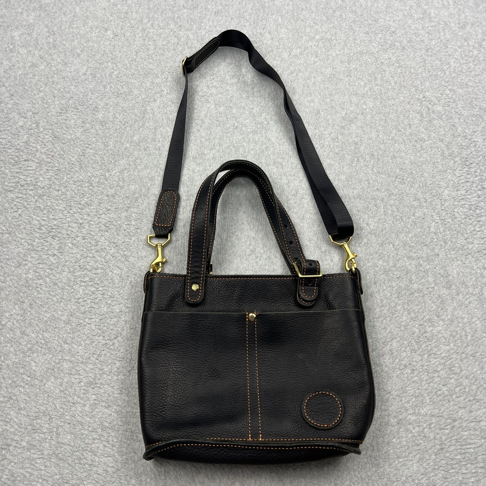 Cuddigan Leather Tote Bag Small Black Pebbled Stitched Zip Crossbody Handbag USA